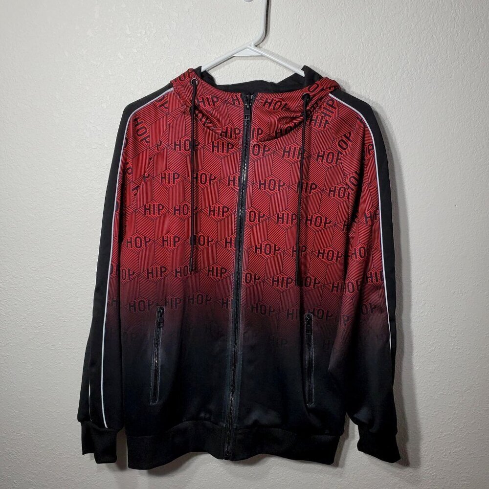 Mebius Men's Hip Hop Hoodie Jacket Size M Ombre Red & Black Full Zip NWT - Picture 3 of 9